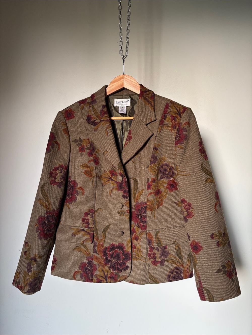 Pendleton Wool Blazer Floral Tan/Olive Vintage 90’s Fem